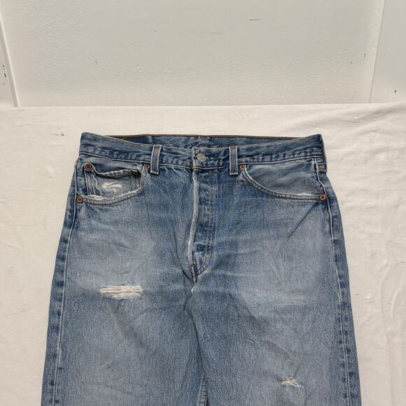 VTG 90's Levi's 501xx Distressed Faded Straight Leg Light Blue Jeans USA 30x30 - Picture 2 of 8